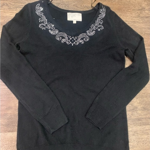 Debbie Morgan Women's Size Small Black V Neck Rhinestone Sweater - Picture 7 of 10